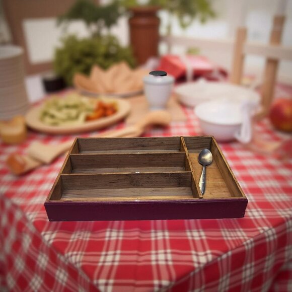 Rustic Flatware Tray, Old Wood Drawer Insert 13.5 in – Primitive Kitchen Organiz - Picture 1 of 10